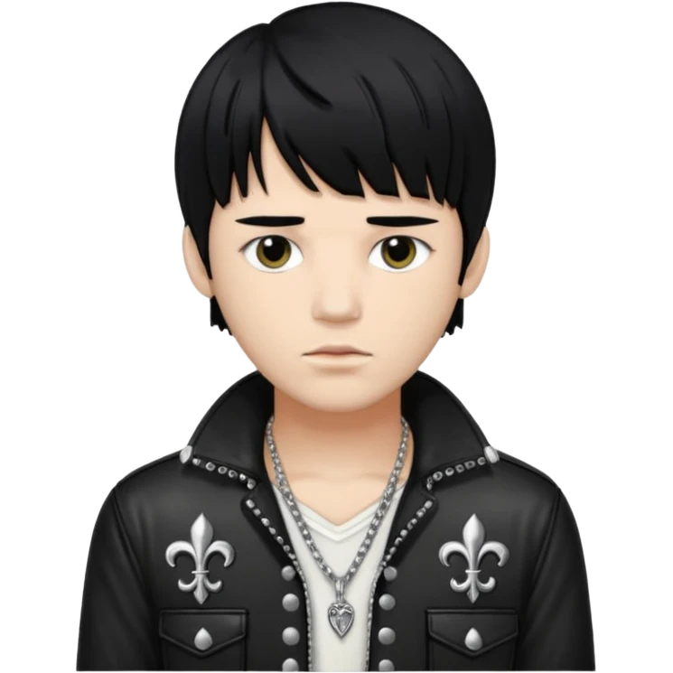 chrome hearts,man, black hair,white,normal,messy fringe emoji