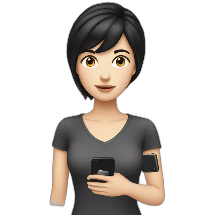 white girl with black hair and smartphone emoji