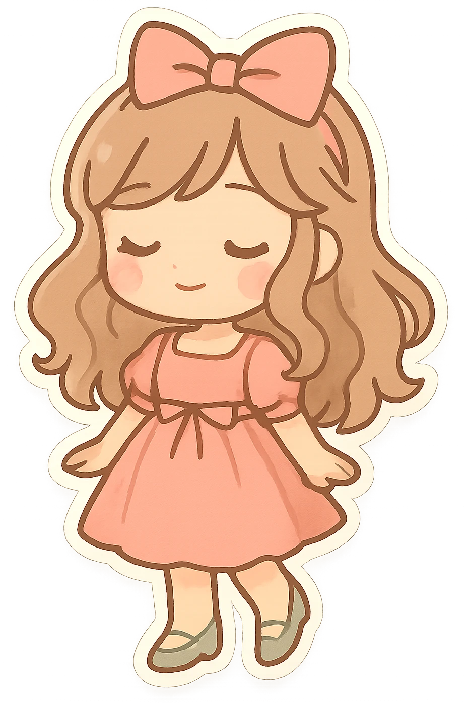 A cute and minimalist sticker of a girl with green shoes, elegant and girly mood, color palette includes pink, beige, and green. emoji