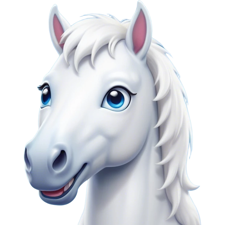 Cinematic Comical White Horse Portrait Emoji, Head tilted dramatically with an exaggeratedly amused expression, featuring a striking white fur with a glossy finish and wide, expressive blue eyes filled with playful disbelief, Simplified yet hilariously expressive features, highly detailed, glowing with a slightly sassy glow, high shine, dramatic yet playful, stylized with an air of cheeky mischief, bright and endearing, soft glowing outline, capturing the essence of a spirited and over-the-top horse, so meme-worthy it feels like it could side-eye its way into internet fame instantly! emoji
