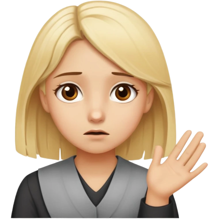 Quiero que sea una chica rubia de ojos marrones suplicando que le pasen los deberes emoji