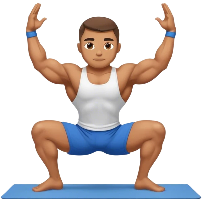 bodybuilder blue short warrior-II yoga pose emoji