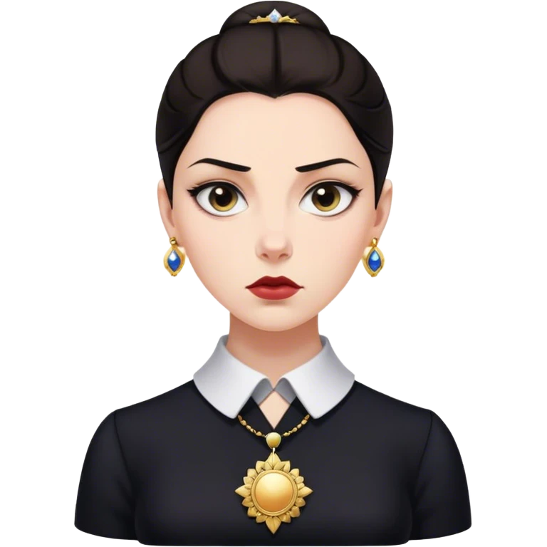 La donna ha i capelli scuri raccolti, un'espressione seria e intensa, indossa un abito scuro con colletto bianco e una spilla o un medaglione. L'immagine ha uno stile antico, tipico del XIX secolo. emoji