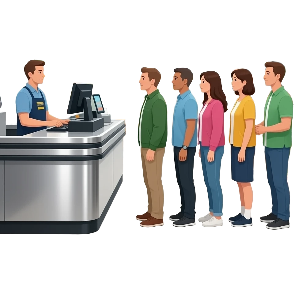 people standing in a line at the checkout in the supermarket emoji