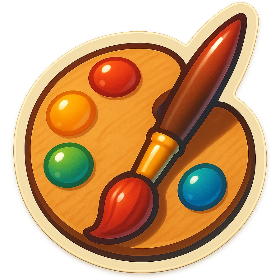 emoji style sticker of a painted palette and brush emoji