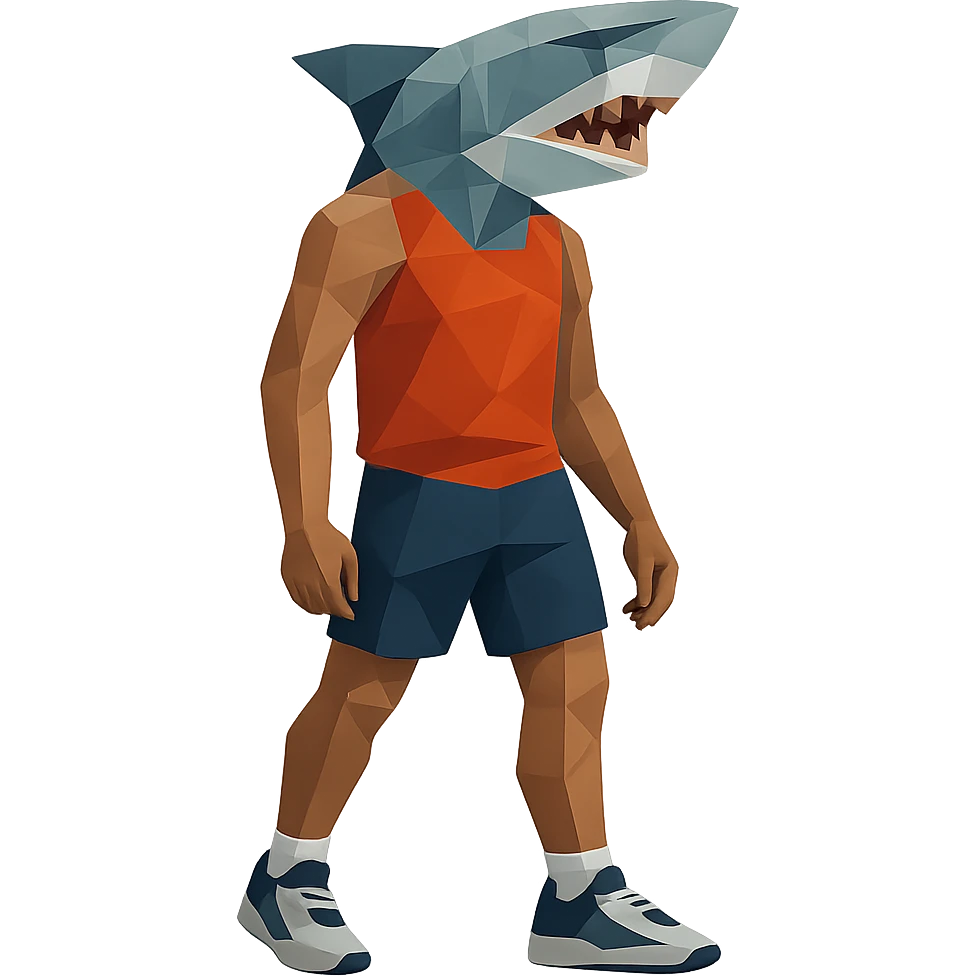 sports person in sneakers with a shark head emoji