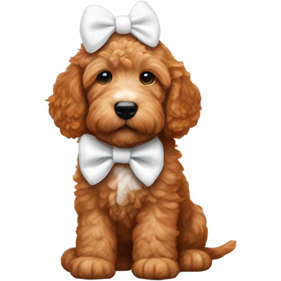 Red goldendoodle puppy white patch on head & bow on head emoji
