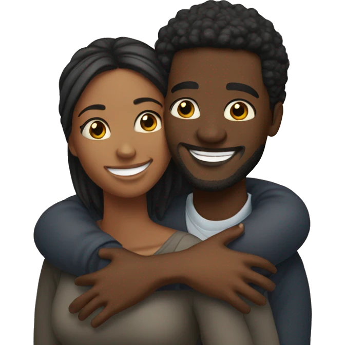 Black couple hug with warm smiles emoji