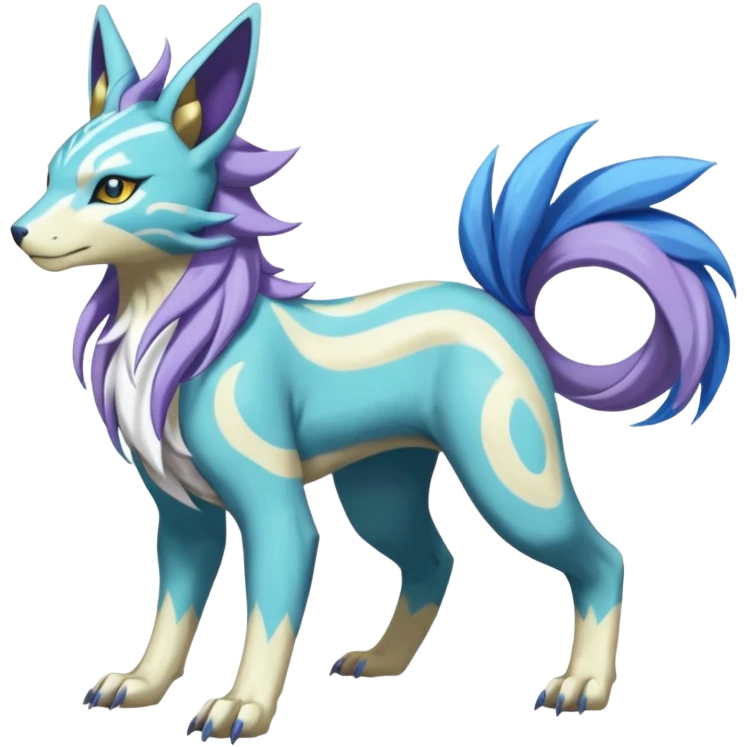 Colorful Skilled Adept Graceful Asian Painted WereGarurumon-Suicune-Linoone-Meloetta-Renamon-fusion-hybrid-creature (full body) emoji