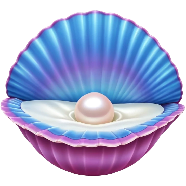 The image depicts a blue clam shell that is open, revealing a shiny, white pearl resting inside a pink interior. The shell has a stylized, cartoonish design with sparkles around the pearl, giving it a magical or enchanting appearance. The overall look suggests a treasure or a prize, often associated with themes of ocean or marine beauty. emoji