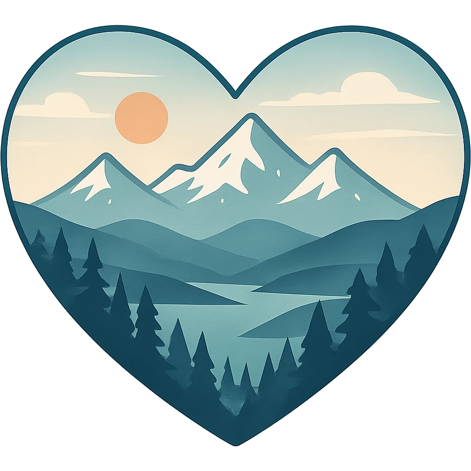 heart with a mountain landscape theme, clean digital illustration, no background emoji