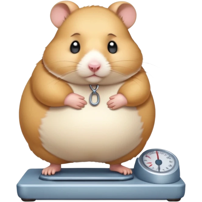 fat hamster pregnant belly stepping on a broken scale looking guilty emoji