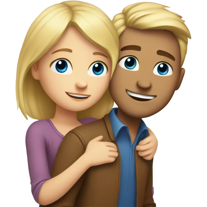 A guy with blue eyes and blond hair hugs a girl with brown eyes emoji