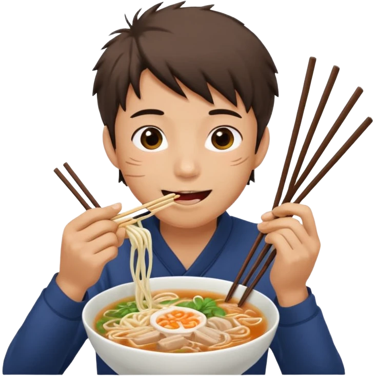 can you generate me a avatar of a male eating a bowl of pho? make it more anime. Make the person slurping on the noodles emoji