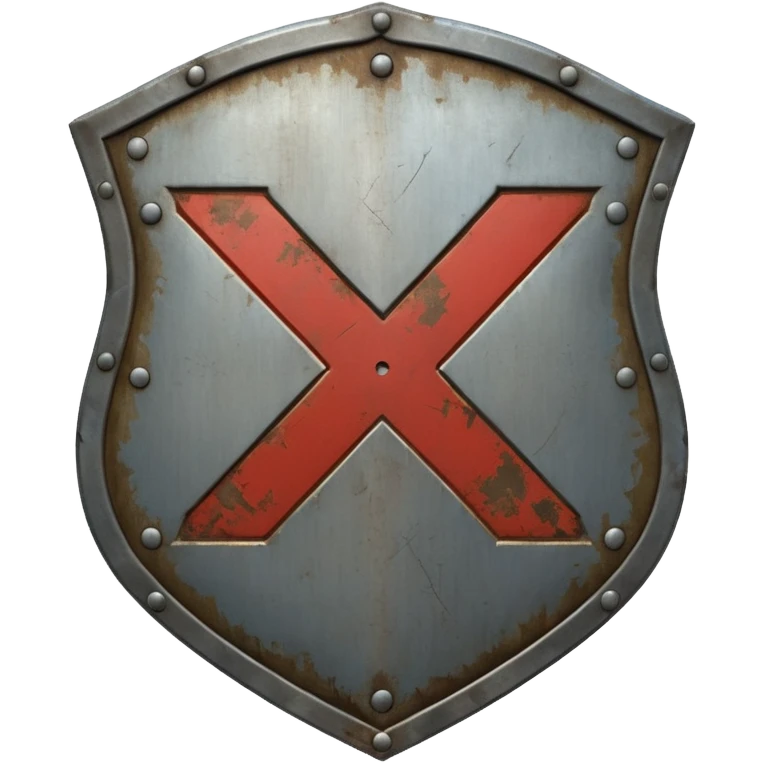 a battle worn steel shield with engraved text "XXX" (Three Xs), the text should be prominent and in the center of the shield emoji