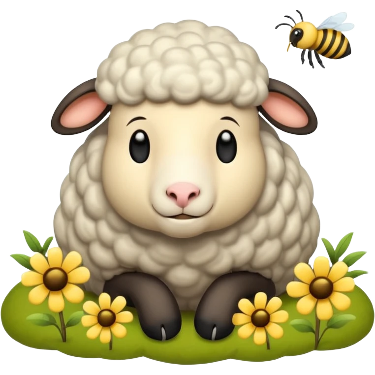 sleepy sheep in the field and a bee emoji