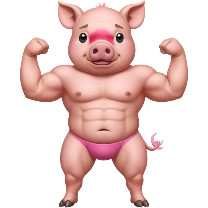 pig with 6 pack on two legs flexing NOunderwear weird porportions emoji