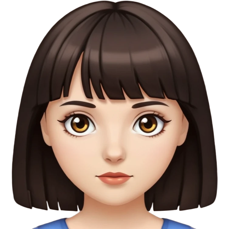 White girl with dark brown hair, bangs, and black eyes emoji