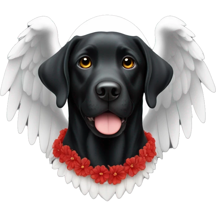 Black Labrador dog with red color and white angel wings emoji