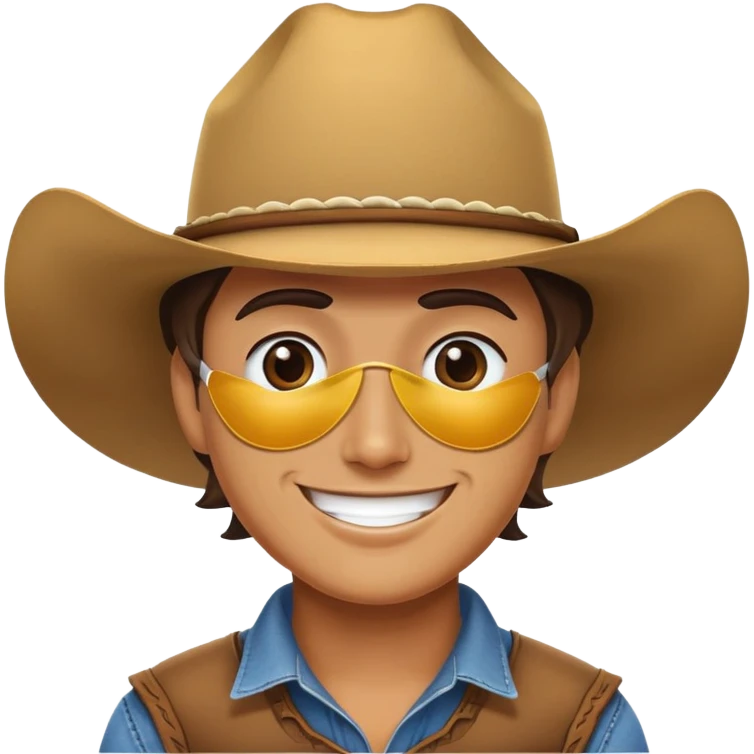 Character with white eye patch and cowboy hat emoji