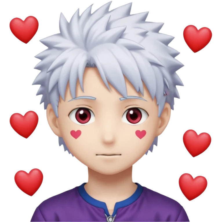 Killua Zoldyck from the anime Hunter x Hunter has hearts popping out of his eyes in an anime style. emoji