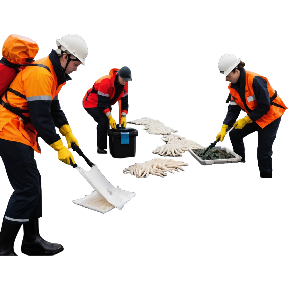 Marine geologists on ship deck battling stormy seas while retrieving ocean floor samples emoji