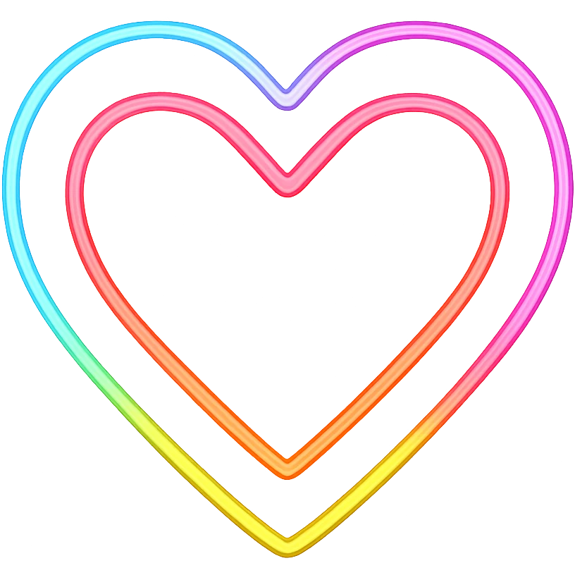 A glowing heart icon with vibrant colors and neon outlines emoji