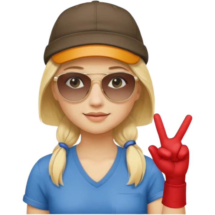 Blonde gangsta girl with sunglasses and backwards hat pulling hand sign emoji