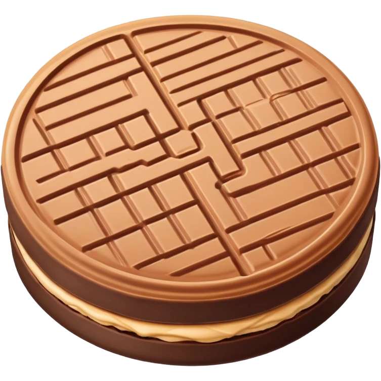 round chocolate wafer covered in chocolate with peanut butter cream filling emoji