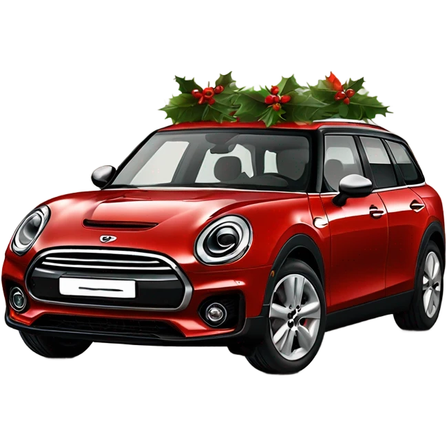 Red Mini Cooper Clubman decorated for Christmas emoji