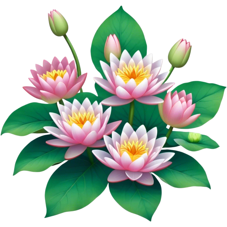 big bouquet Water Lily, stem, leaf emoji