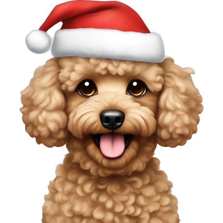 Fluffy tan toy poodle with Santa hat emoji