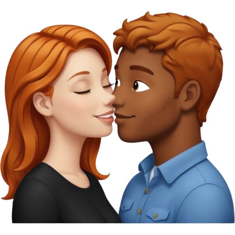 Two people naked kissing, brown man, white girl ginger hair emoji