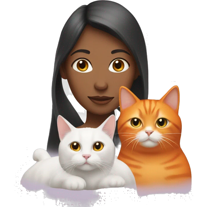 girl with two cats, one orange cat and one white cat emoji