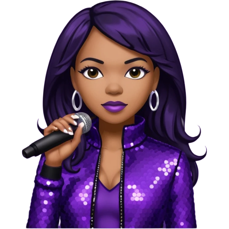 Tenitra Michelle Williams (b.1979), R&B Singer from Destiny's Child with jet black hair, medium dark skin, dark purple sequin outfit emoji