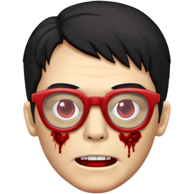 zombie black hair with big red glasses emoji