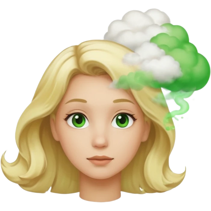A sideways woman with blonde hair farting green gas emoji