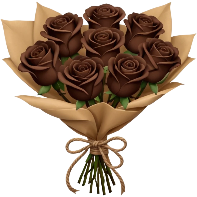 Bouquet of the darkest really dark brown roses in a paper package emoji
