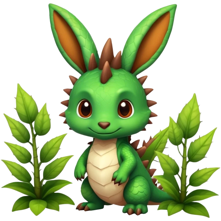 A cute dragon with bunny ears and plant-like features, with spikes on its back emoji