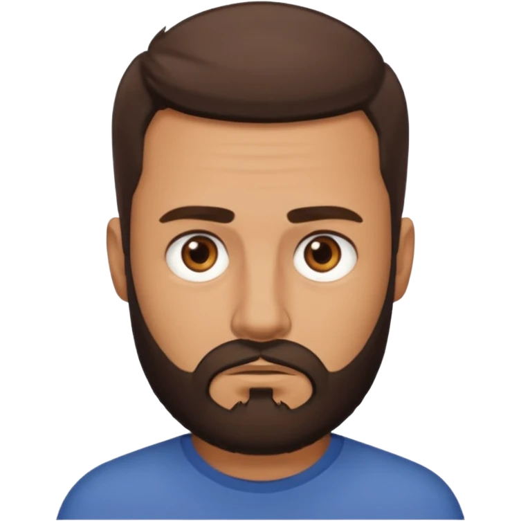 man, short hair, brown eyes, full beard, frowned eyes emoji