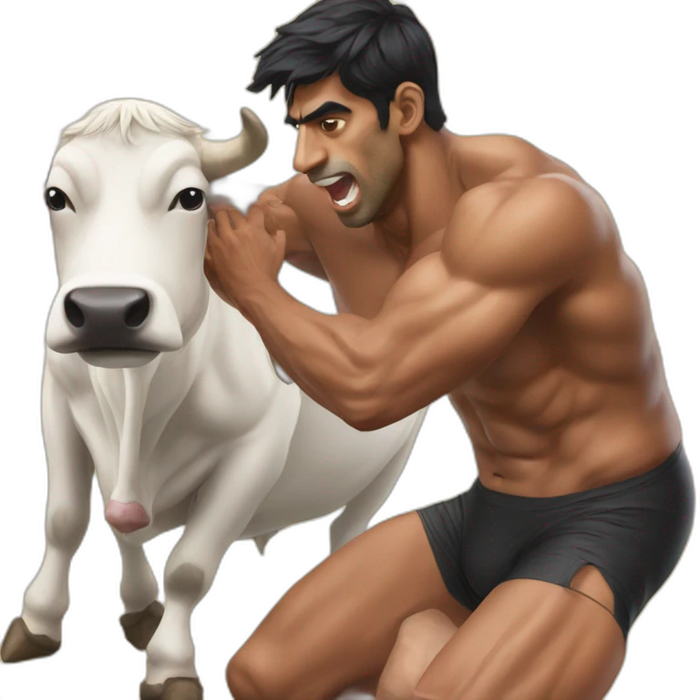 Rishi Sunak wrestling a cow emoji