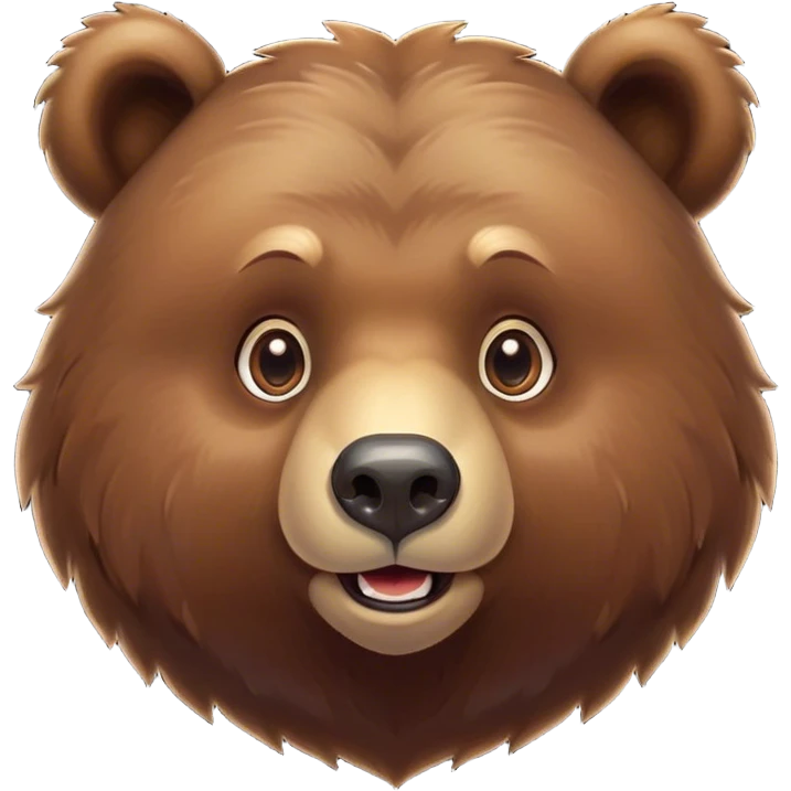 Cinematic Cute Grizzly Bear Portrait Emoji, Head tilted playfully and inquisitively, featuring a dense, rugged deep brown fur with a gentle, curious expression in round, sparkling eyes, Simplified yet irresistibly adorable features, highly detailed, glowing with a warm, friendly glow, high shine, affectionate and surprisingly gentle, stylized with a touch of wild whimsy, bright and endearing, soft glowing outline, capturing the essence of a mischievous yet loving bear, so playful it feels like it could amble out of the screen and into your arms! emoji
