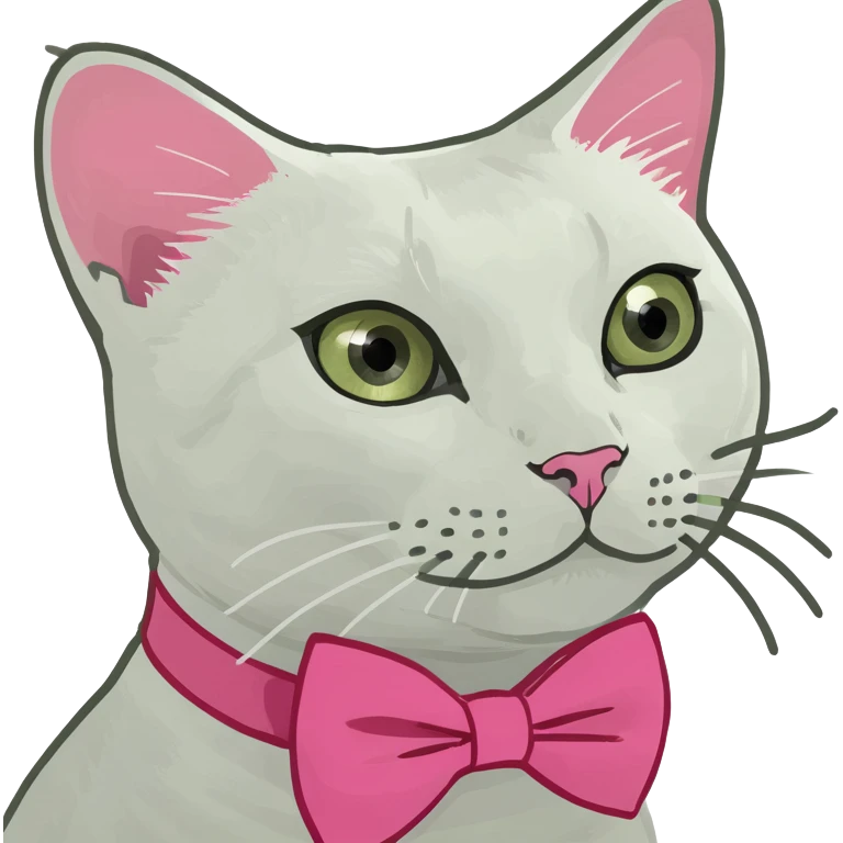 White cat with pink bow tie on the head emoji