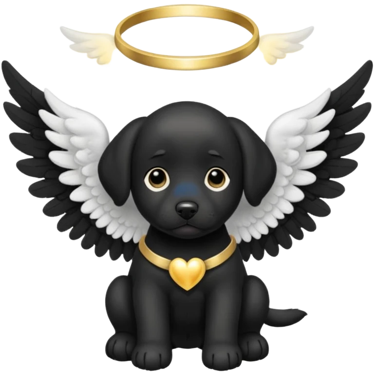 Black lab puppy with white angel wings and halo emoji