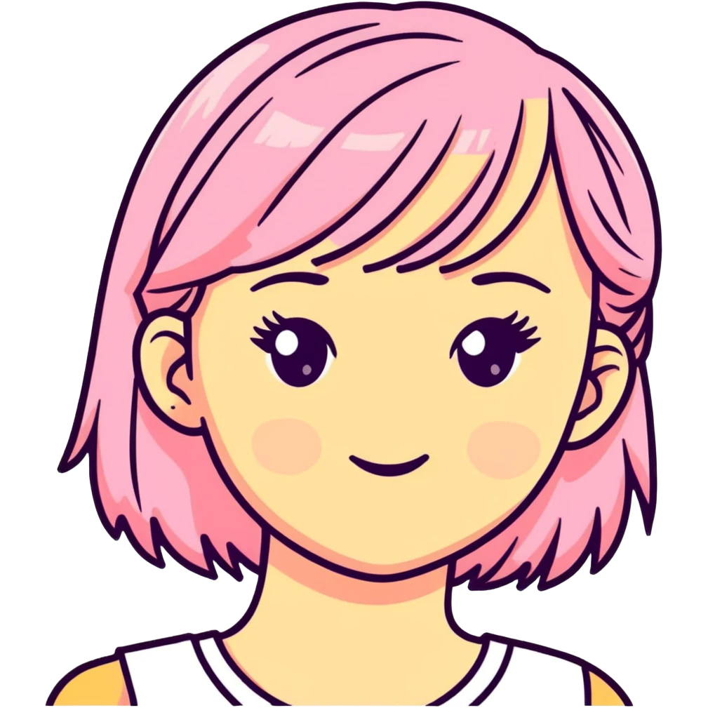 cute girl face in pastel colors, cartoonish emoji