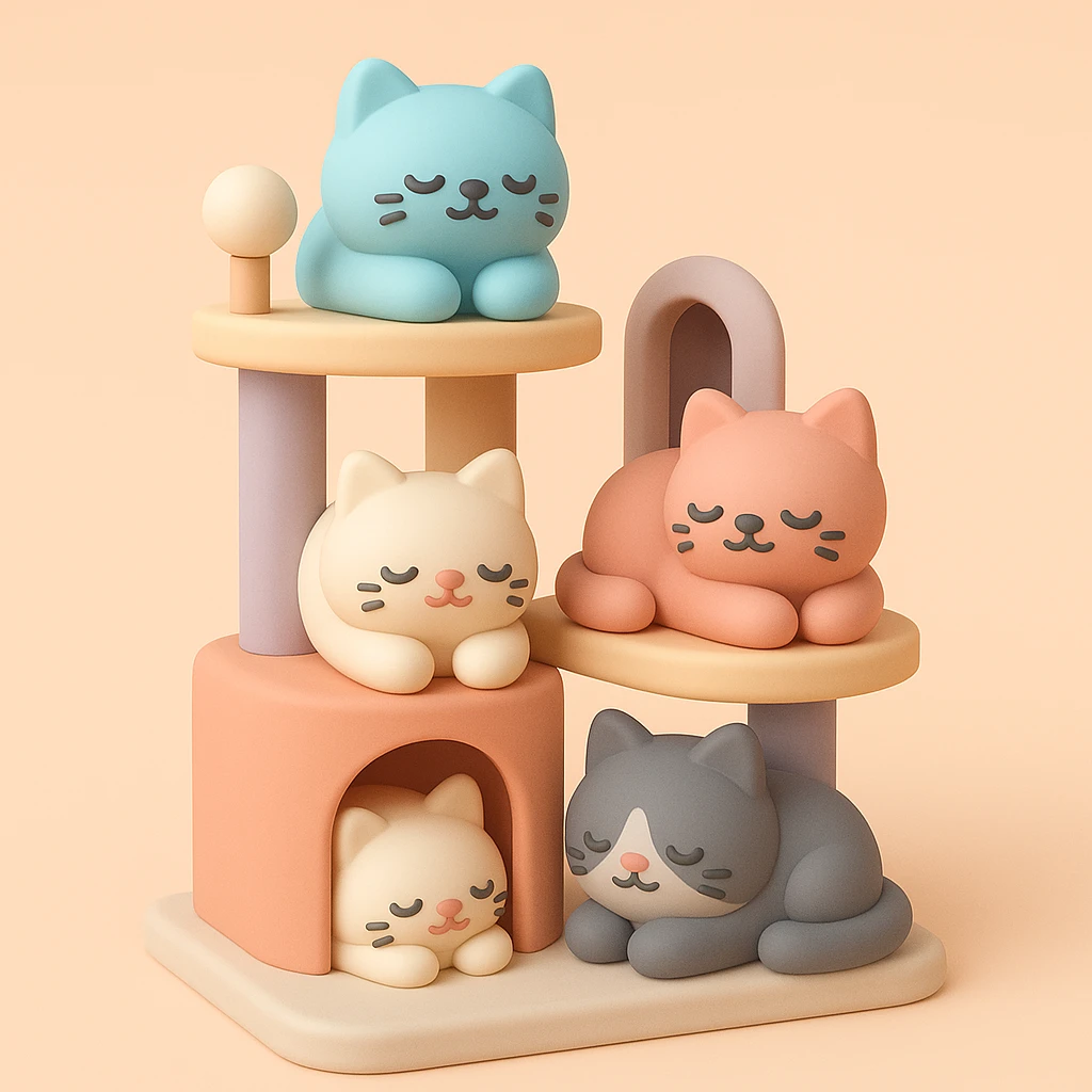 cats relaxing in a vertical playhouse emoji