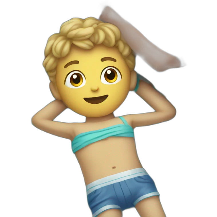 Boy laying on beach towel emoji