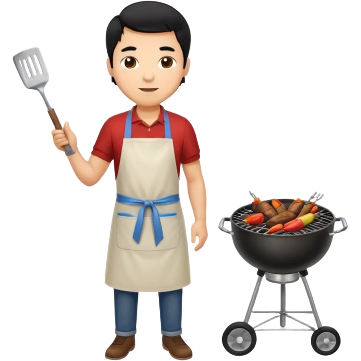 man cooking barbecue full-body black hair light brown skin emoji