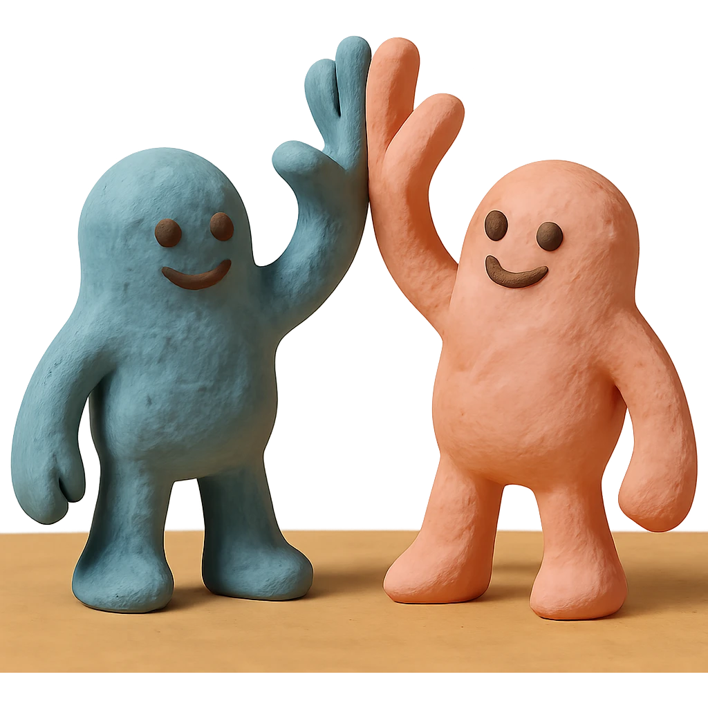 claymation style high five, playful, pastel colors emoji
