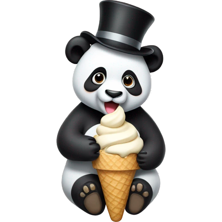Panda eating ice cream in top hat emoji